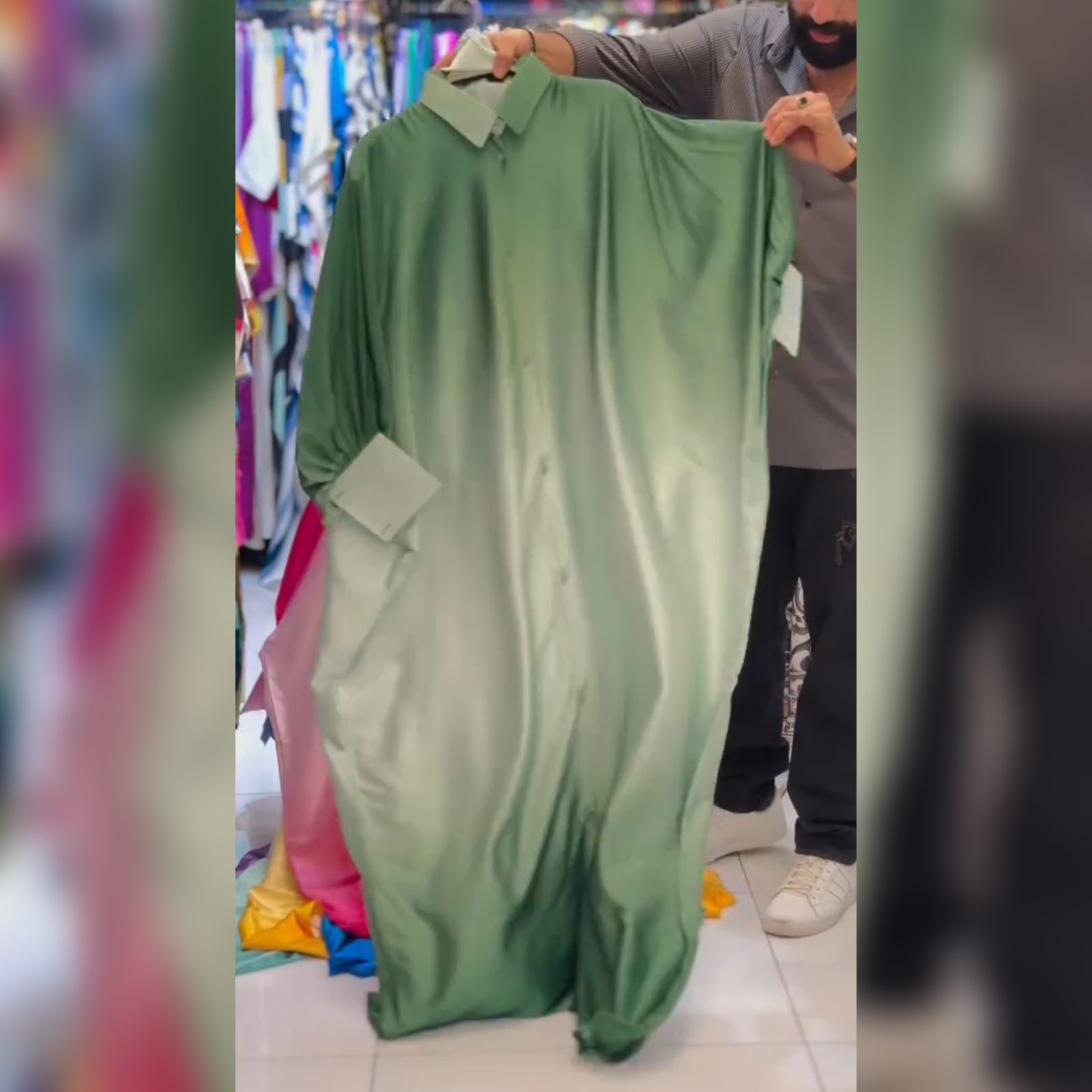 Collar Shaded Style Silk Kaftaan Dress