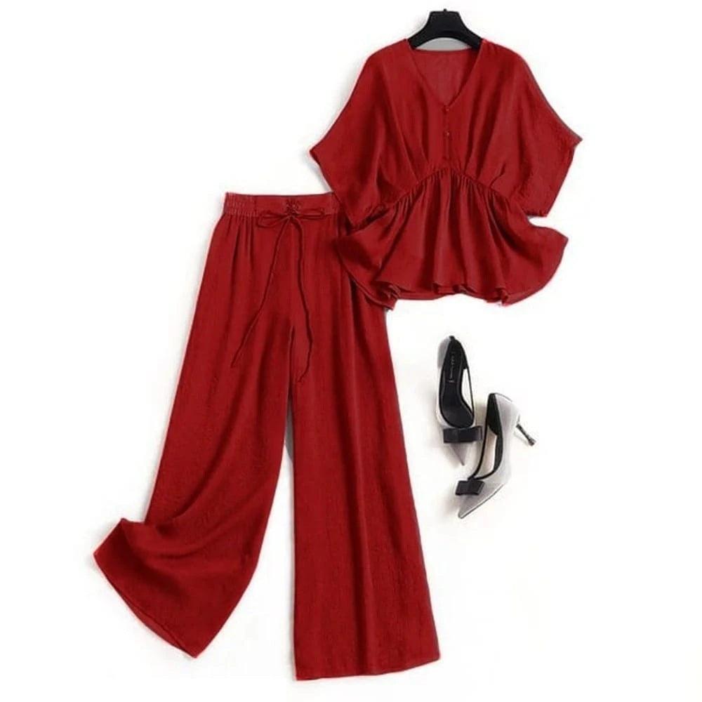 Butterfly Blouse With Loose Wide Trouser