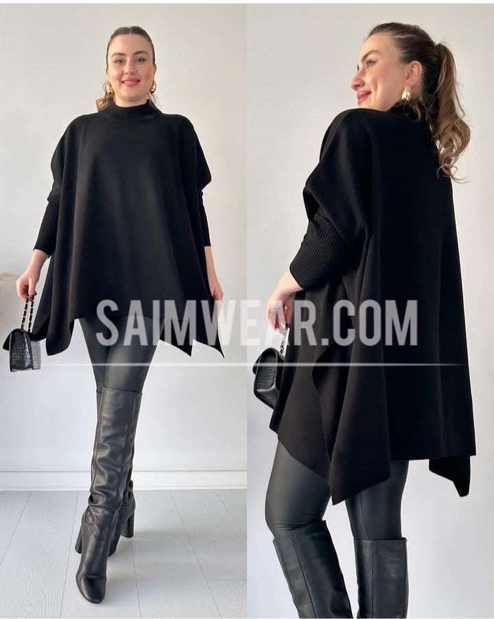 Batwing Style Fleece Shawl Poncho CH-395