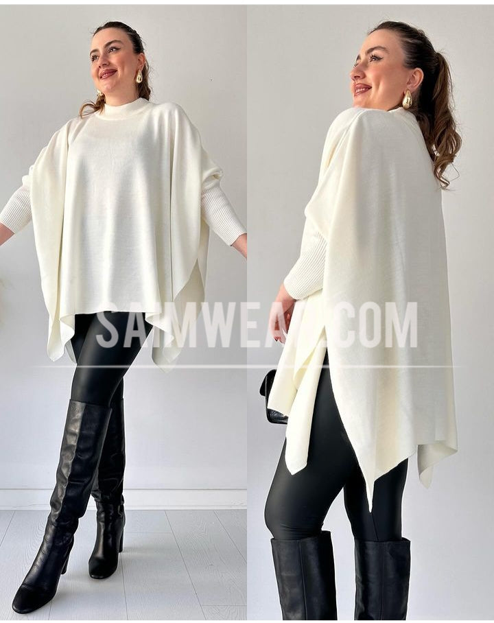 Batwing Style Fleece Shawl Poncho CH-395