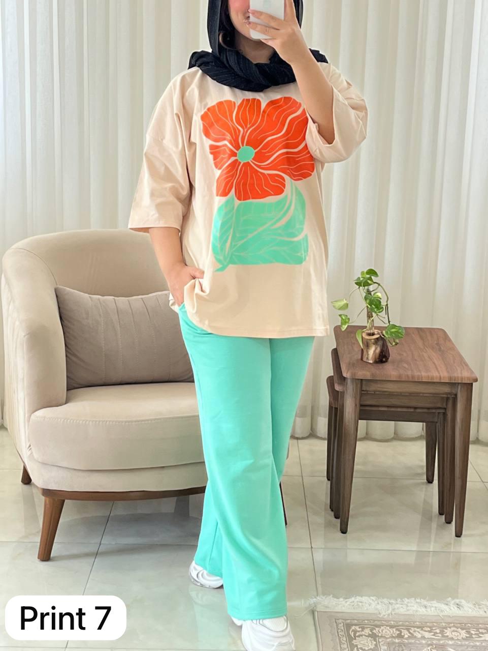 Printed Drop-Shoulder Tee Trousers