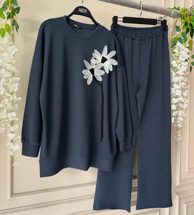 Luxury Flower Printed Fleece Co-ord Set For Winters