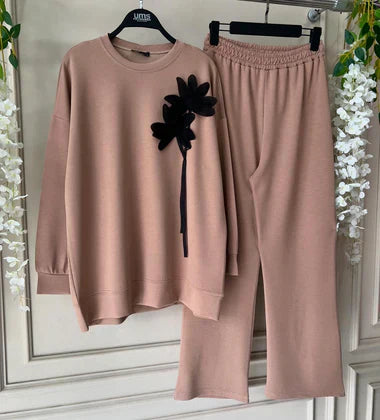 Luxury Flower Printed Fleece Co-ord Set For Winters