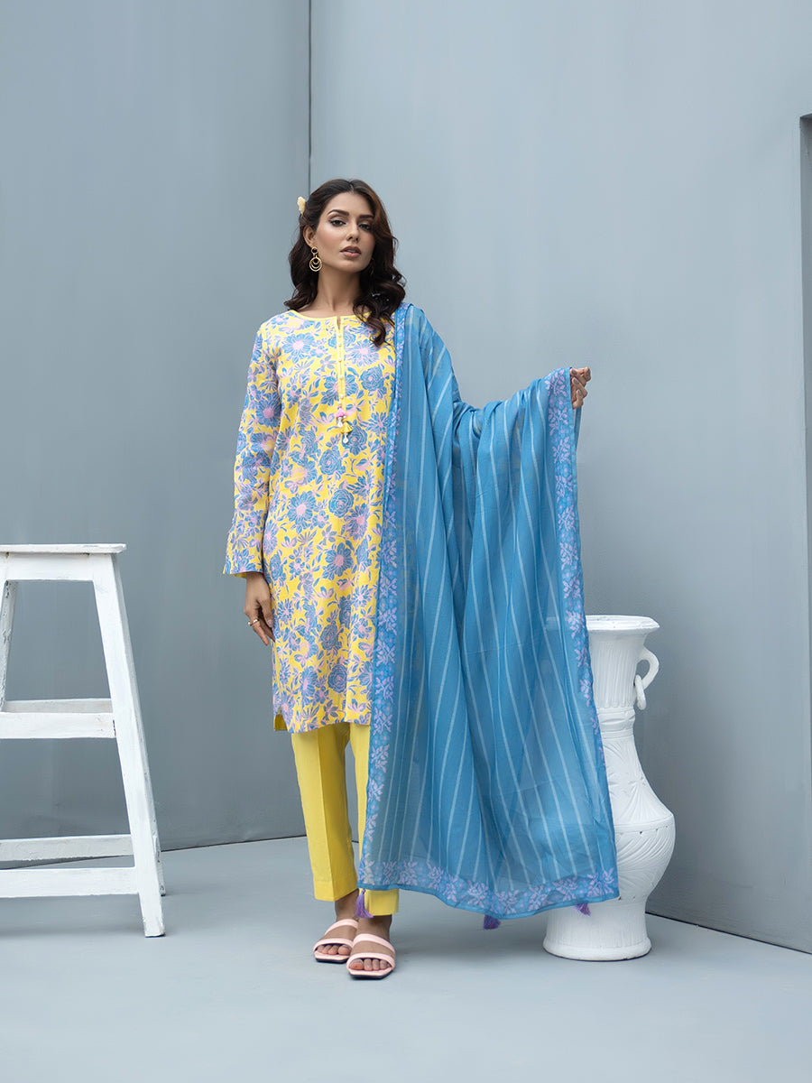 1 & Get 1 Free - 2Pc Printed Cambric Slub Shirt & Lawn Printed Slub Dupatta Buy