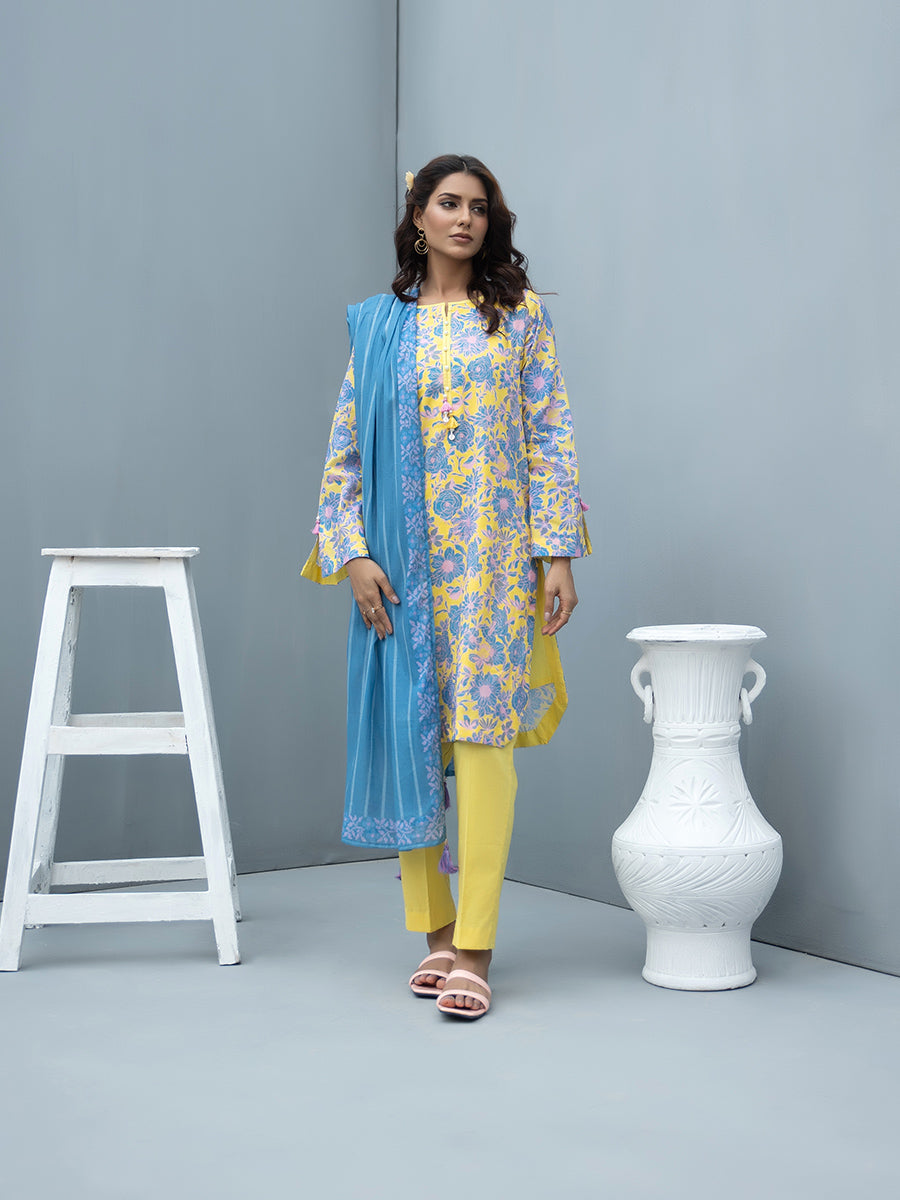 1 & Get 1 Free - 2Pc Printed Cambric Slub Shirt & Lawn Printed Slub Dupatta Buy