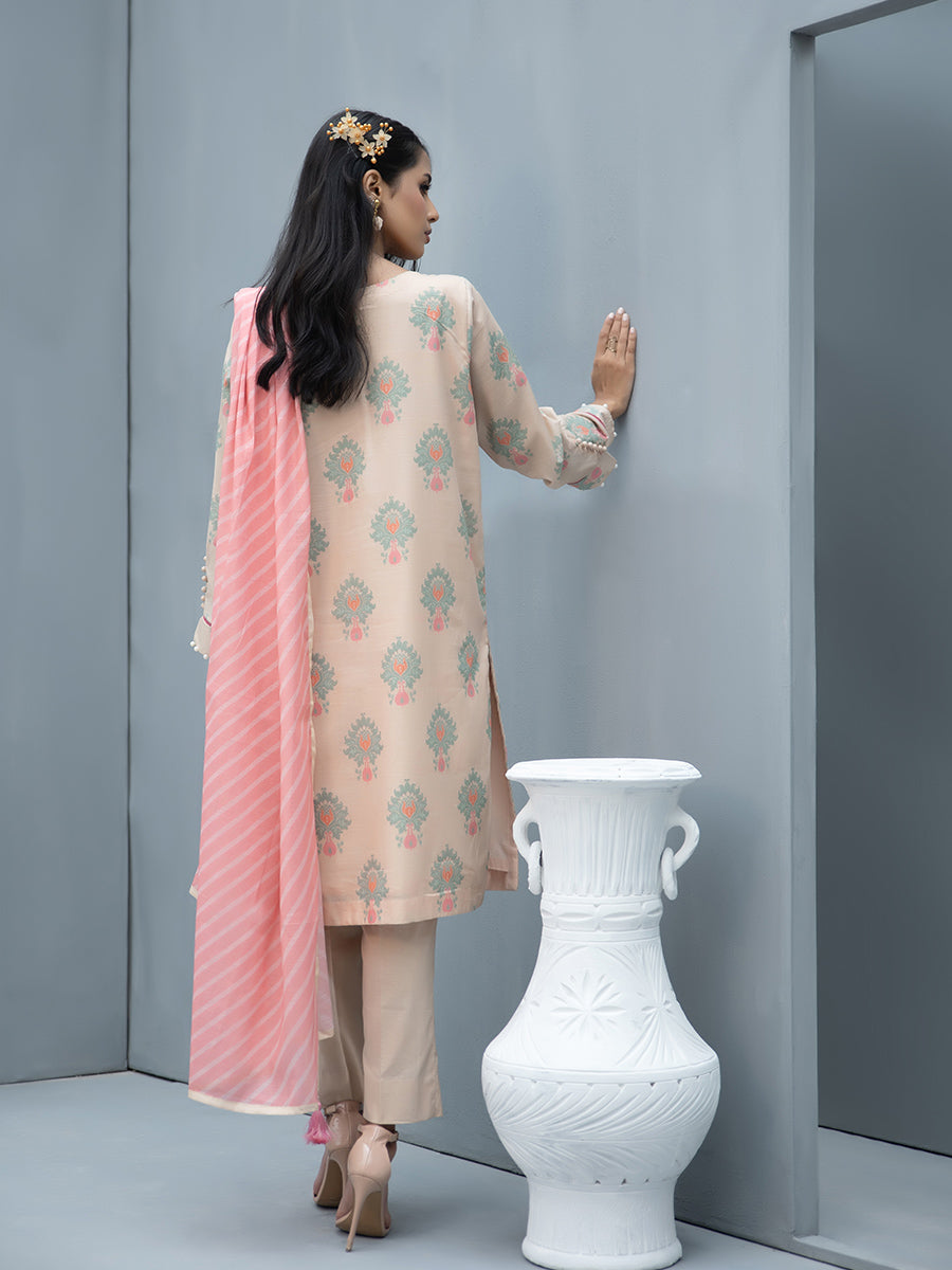 1 & Get 1 Free - 2Pc Printed Cambric Slub Shirt & Lawn Printed Slub Dupatta