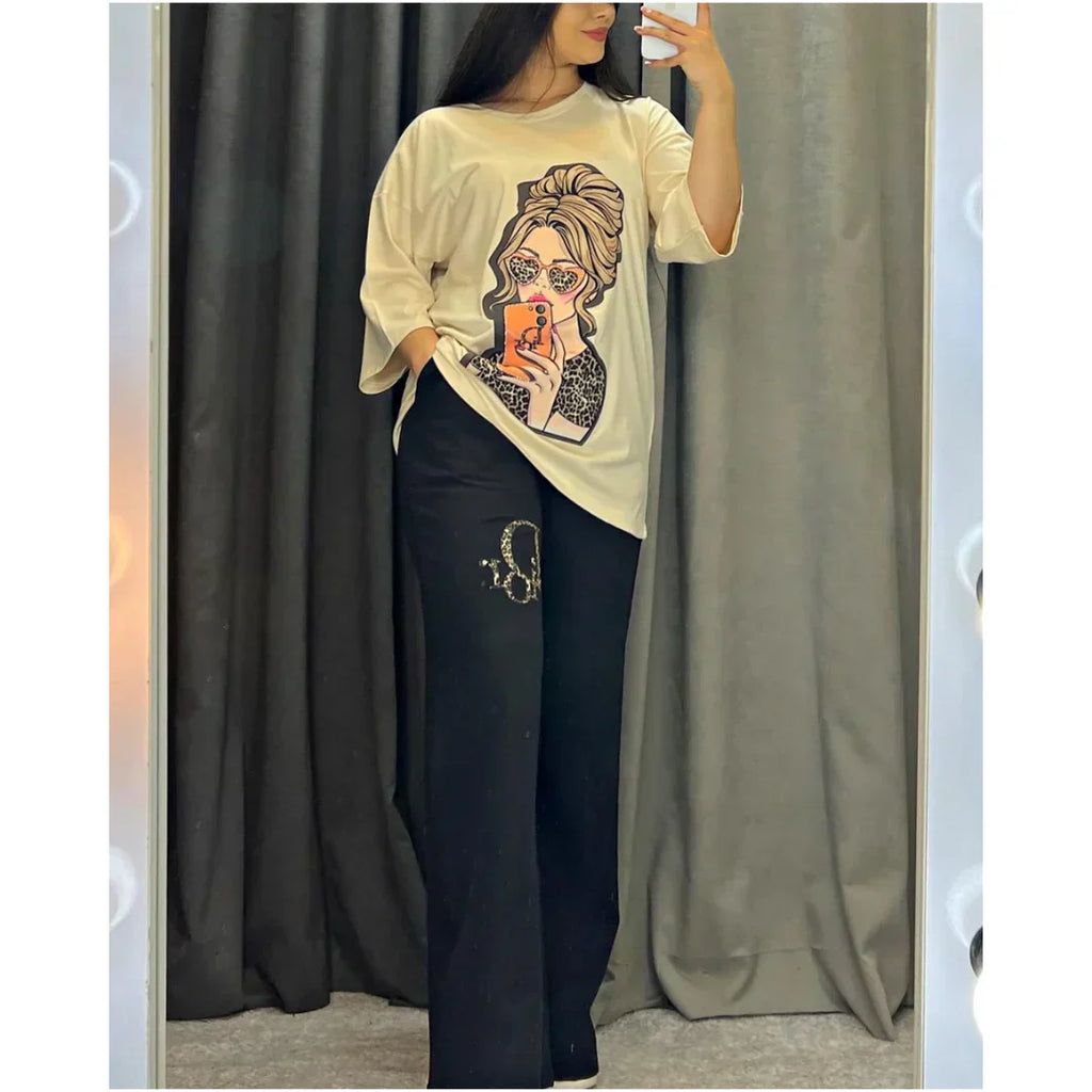Printed Drop-Shoulder Tee Trousers (Print 3)