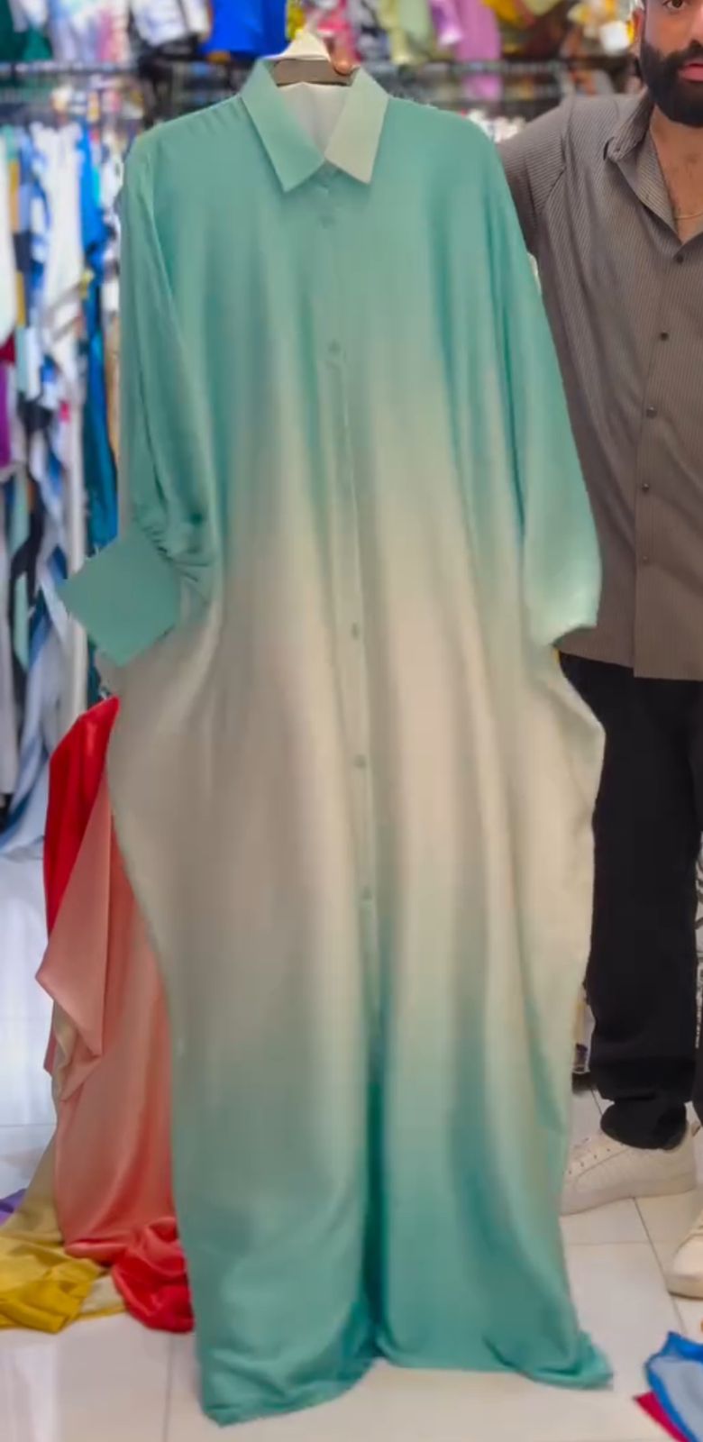 Collar Shaded Style Silk Kaftaan Dress