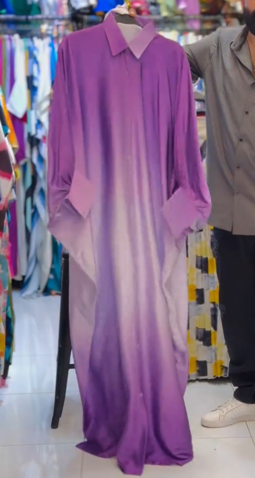 Collar Shaded Style Silk Kaftaan Dress