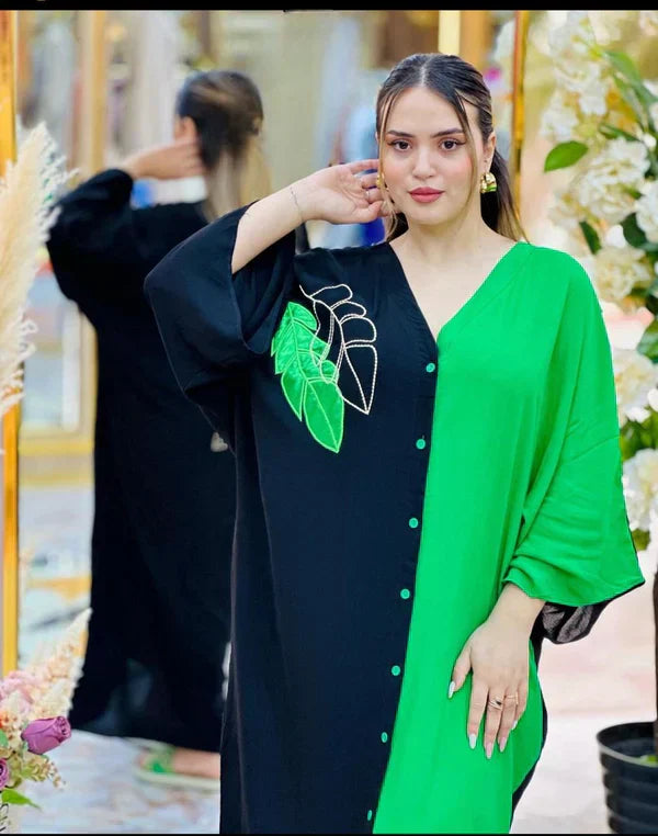 Embroidery Style V Neck Long Dress