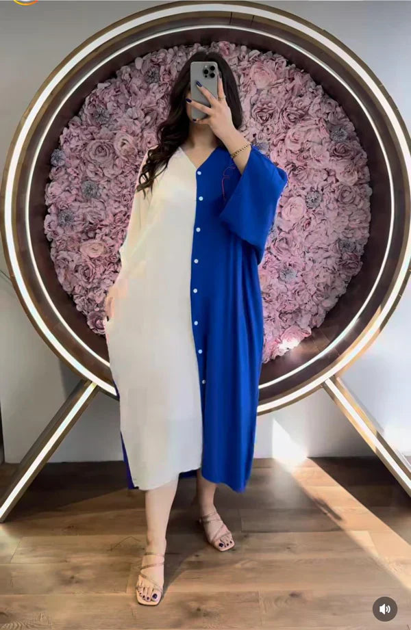 Embroidery Style V Neck Long Dress