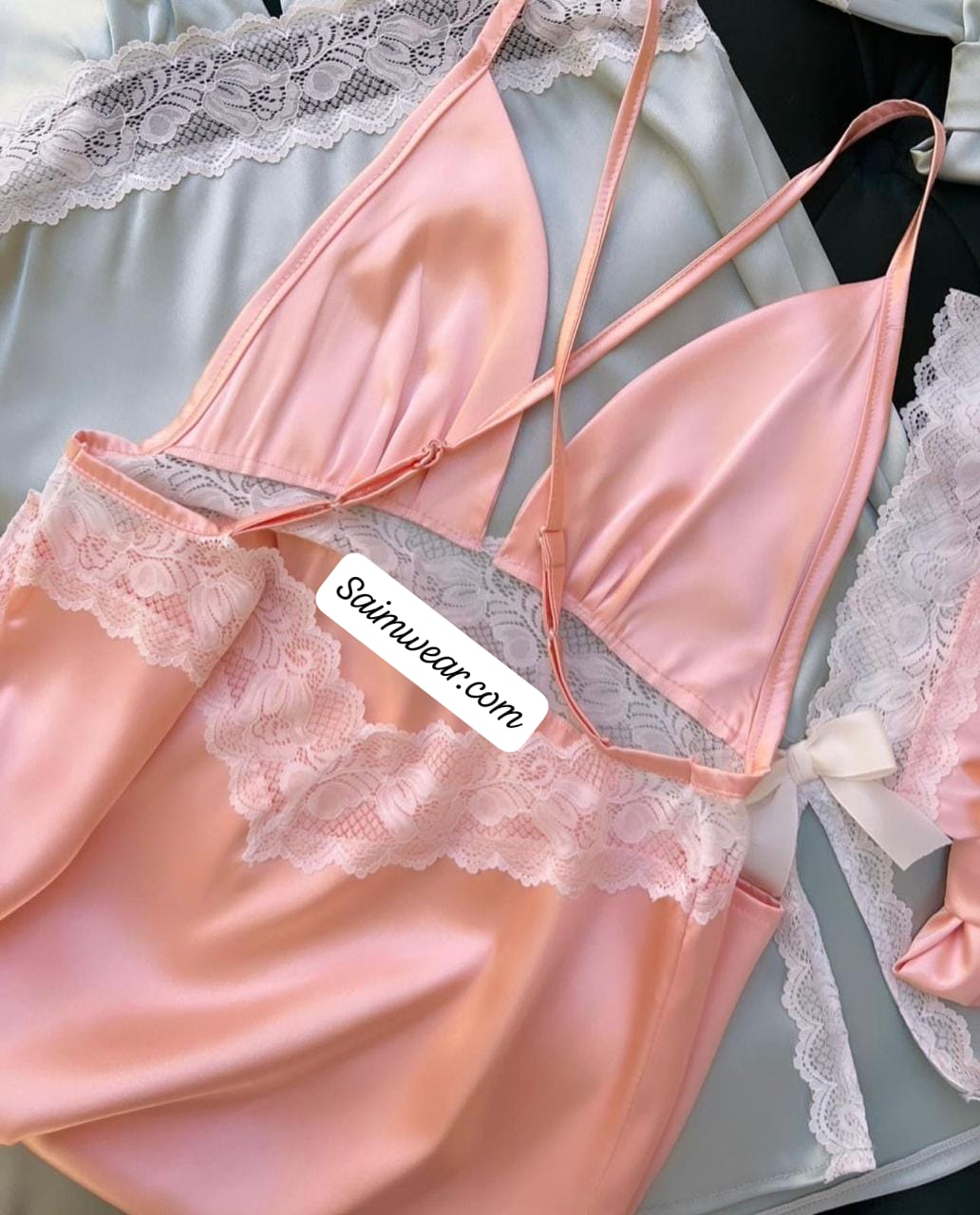 Silk Robe With Long Sleeveless Top 2 Pcs Nightwear P-70