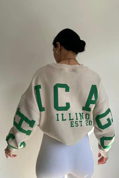 Chicago Drop Shoulder Winter Fleece Sweatshirt