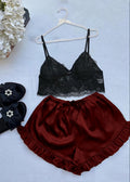 Silk Short With Net Bra Night Wear Set.