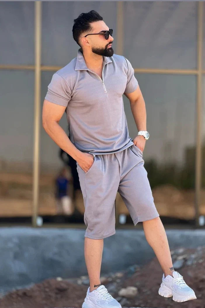 Mens Zipper Tshirts & shorts sets