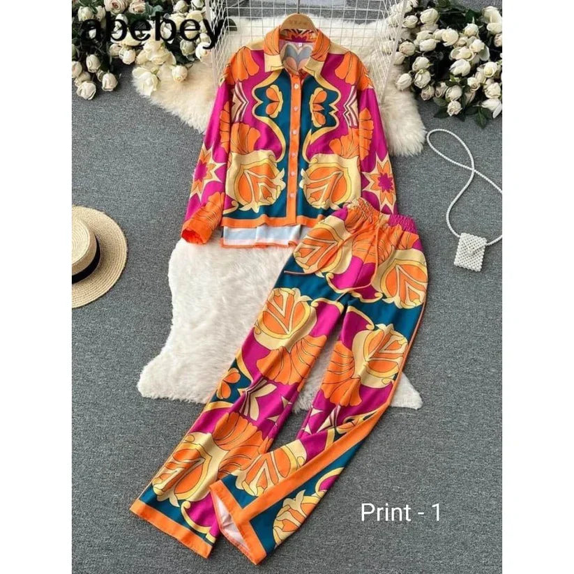 Fashion Print Elegant Women's Set Elastic Waist Straight 2 Piece Pajamas Set Casual Chic Youth Vacation Home Suit