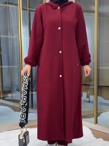 2 Piece Winter Fleece Dress Head to Toe Button Pocket Hoodie & Trouser