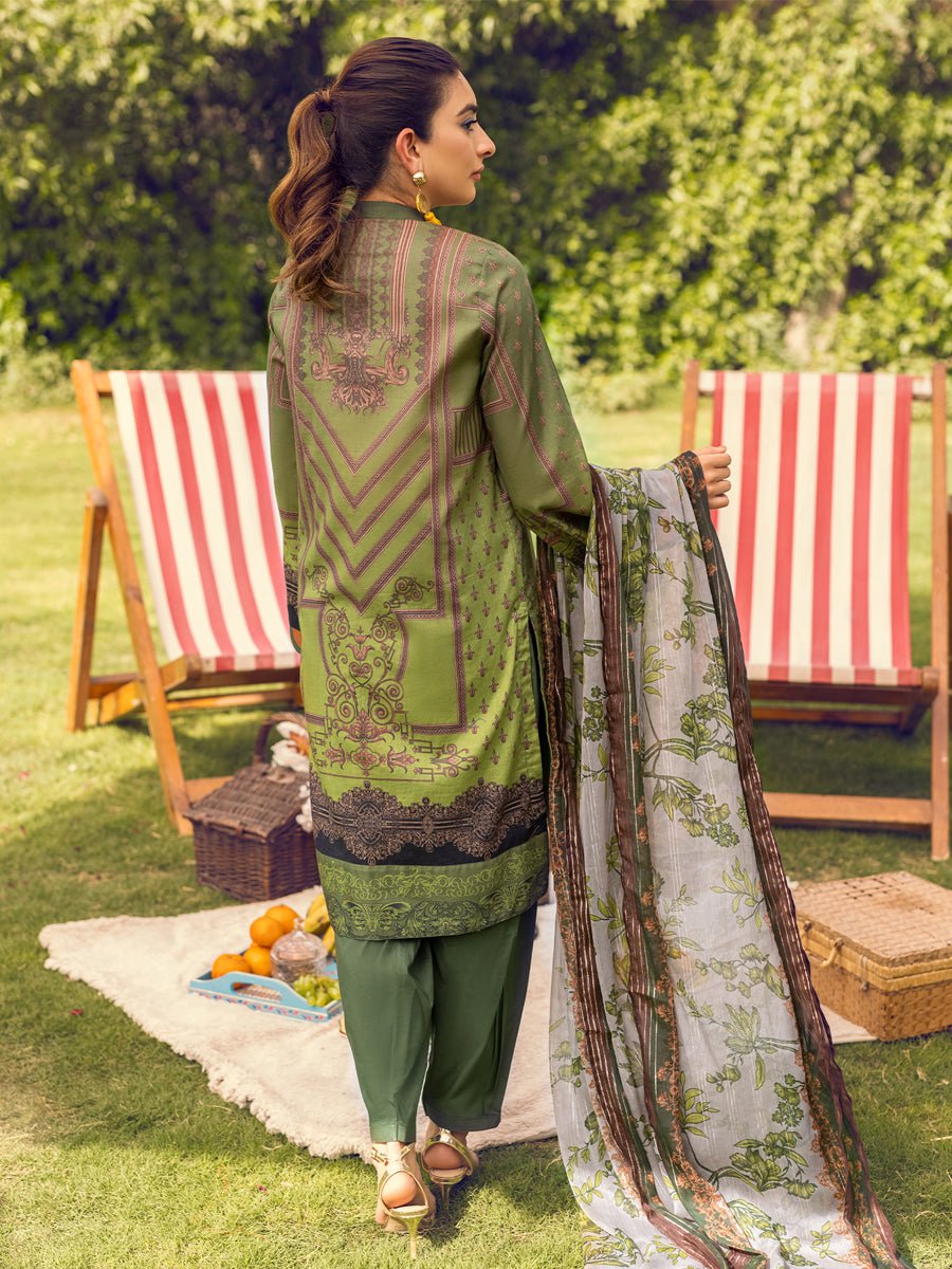 1 & Get 1 Free - Unstitched 3pc - Digital Printed Embroidered Lawn Suit With Printed Chiffon Full Zari Dupatta - Zure DOS217