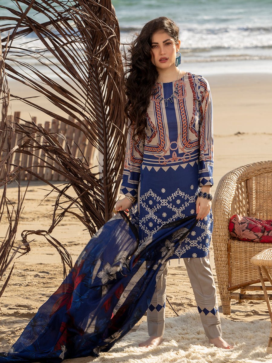 1 & Get 1 Free - Unstitched 3pc Printed Embroidered Lawn Shirt with Chiffon Printed Dupatta DOS307