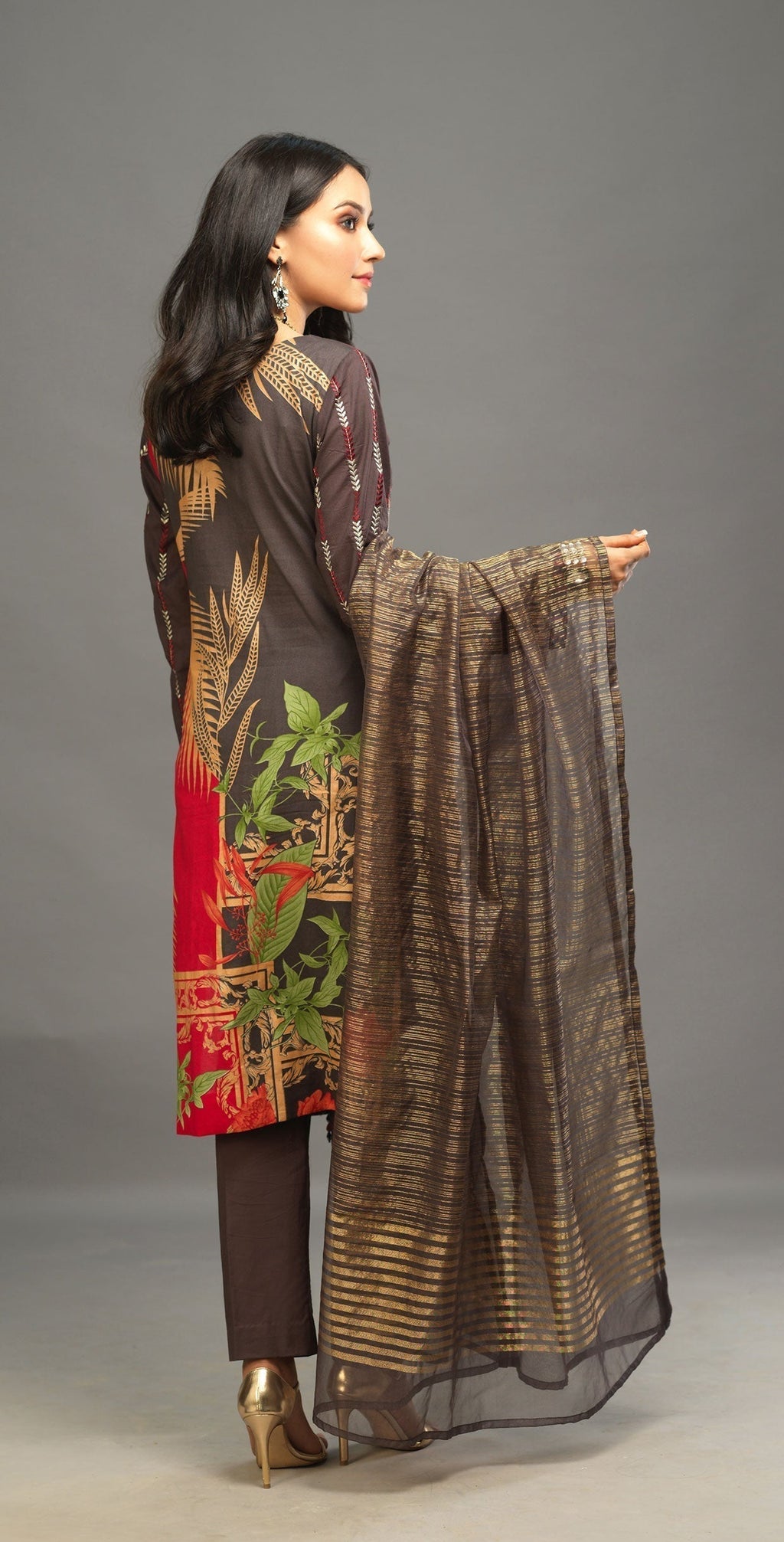 1 & Get 1 Free - Unstitched 3pc Printed Embroidered Lawn Shirt with Organza Lines Dupatta - Shades DOS309