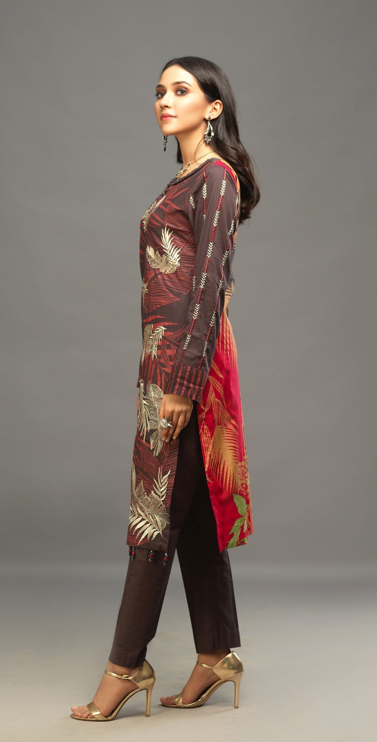 1 & Get 1 Free - Unstitched 3pc Printed Embroidered Lawn Shirt with Organza Lines Dupatta - Shades DOS309