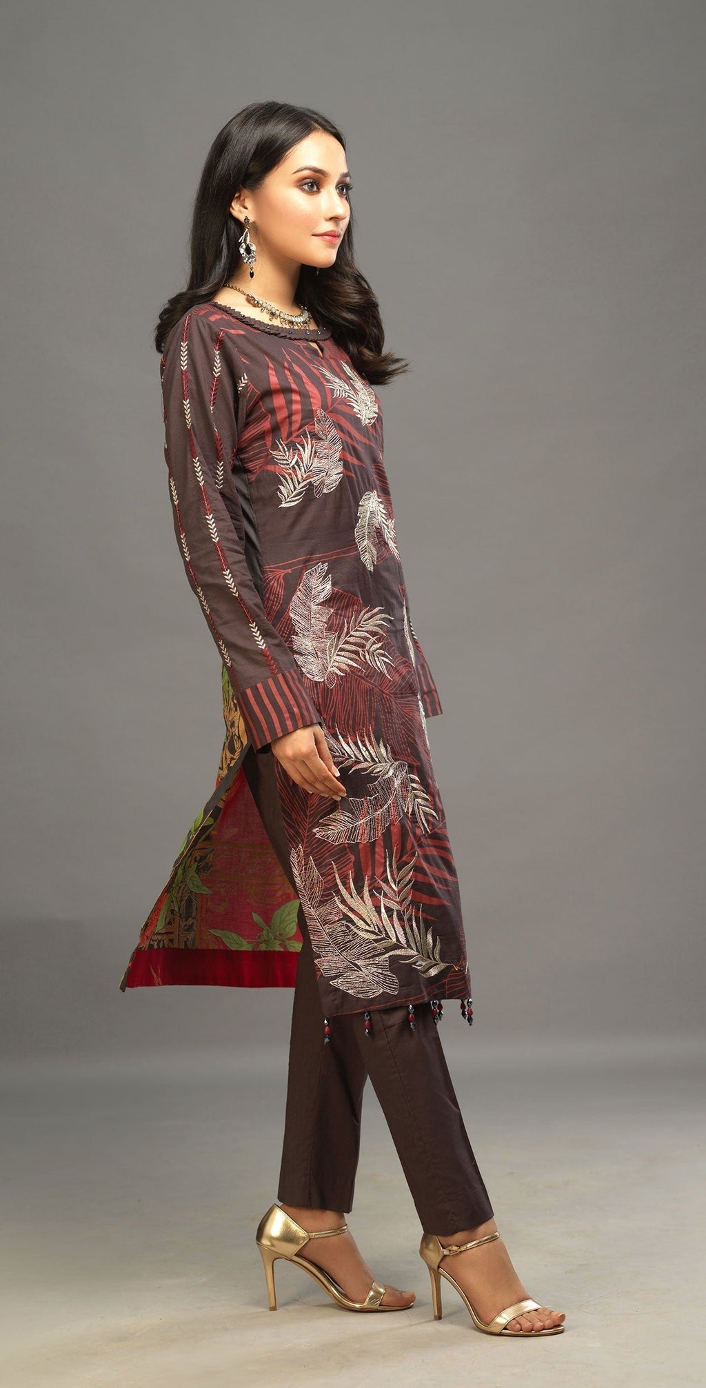 1 & Get 1 Free - Unstitched 3pc Printed Embroidered Lawn Shirt with Organza Lines Dupatta - Shades DOS309