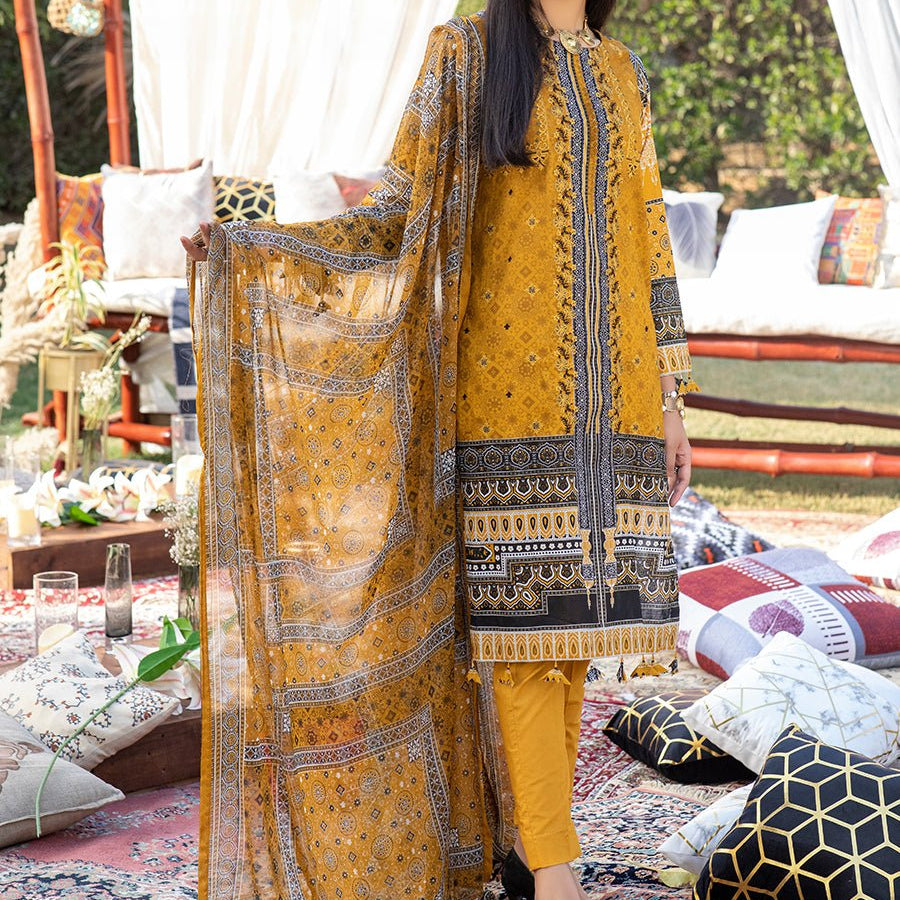 1 & Get 1 Free - Unstitched 3pc Printed Embroidered Lawn Shirt with Printed Chiffon Dupatta & Dyed Cambric Trouser - Z'ure DOS310