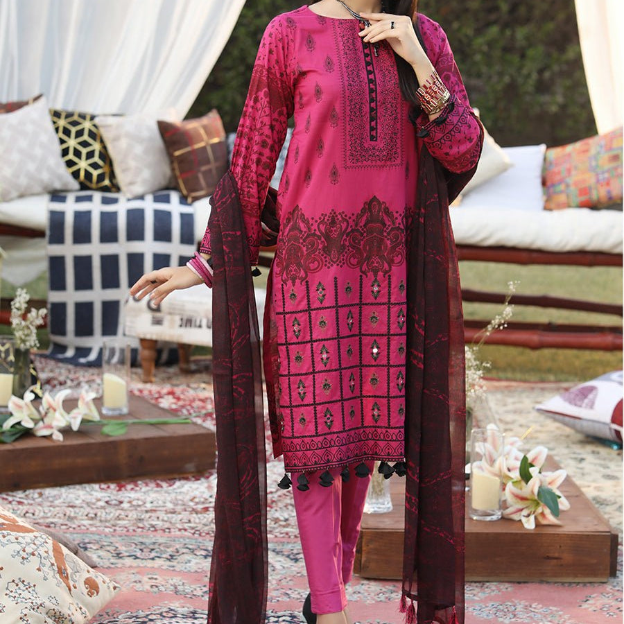 1 & Get 1 Free - Unstitched 3pc Printed Embroidered Lawn Suit
