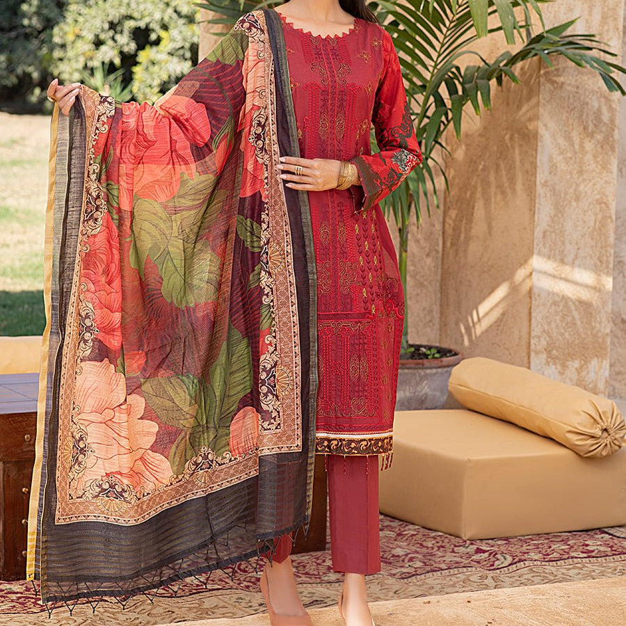 1 & Get 1 Free - Unstitched 3PC Lawn Embroidered Suit